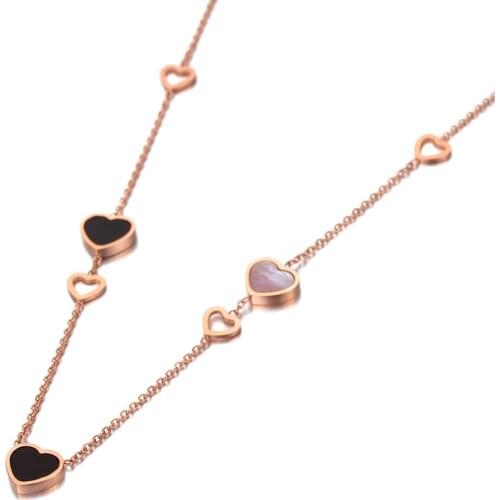 Trendy 316L Stainless Steel 7Pcs Love Heart Charm Pendant Necklace Jewelry Rose Gold Wedding Necklace For Women N20068