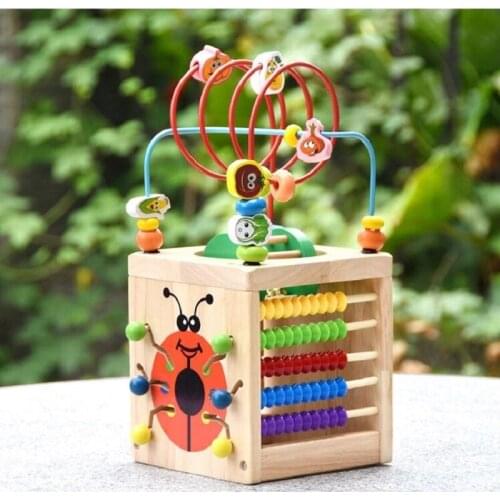Fly AC 6 in 1 Wooden Activity Cube Bead Maze Multi-purpose Educational Toy for Kids (6 in 1)