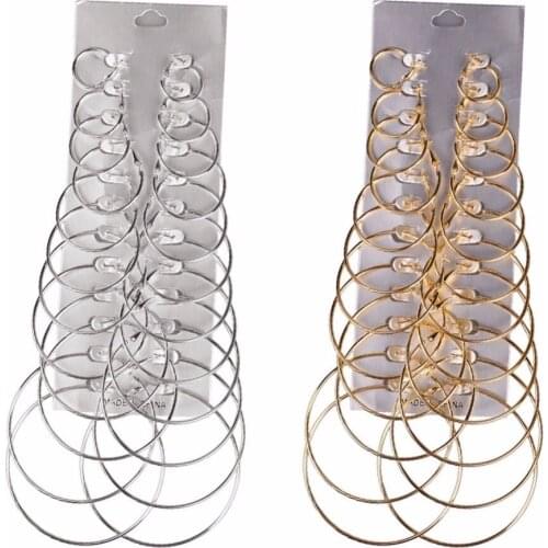 12 Pairs/set Oversize Big Circle Hoop Earring Set For Women Simple Punk Style Brincos Round Earrings Party Jewelry Gift #254405