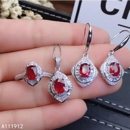 KJJEAXCMY fine jewelry natural ruby 925 sterling silver women pendant necklace chain earrings ring set support test fashion