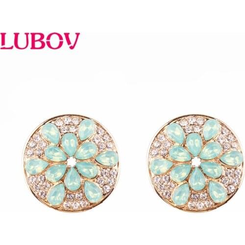 LUBOV 2019 New Elegant Opal Stone Stud Earrings Crystal Earrings for Women Trendy Gold Color Fashion Earrings Christams gift