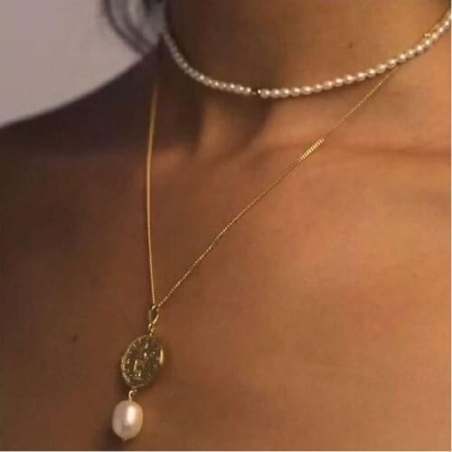 Simulated Pearl Chain Choker Necklace & Pendant Double Layer Statement Necklace for Women Party Jewelry Gifts Dropshipping