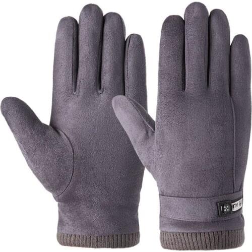 Man Winter Keep Warm Touch Screen Suede Gloves Plus Velvet Inside Thicken Outdoor Windproof Mens Fashion Simple Cycling Gloves