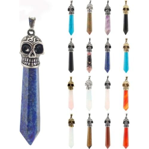 Natural Stone Hexagon Column Skull Pendant Creative Retro Hexagon Pendant for Jewelry Making DIY Necklace Jewelry Accessories
