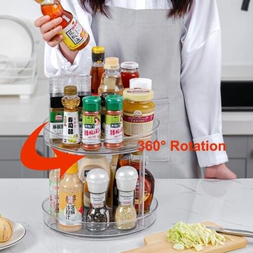 360° Transparent Rotating Spice Rack Organizer Seasoning Holder Kitchen Storage Tray Lazy Susans Home Supplies for Bathroom