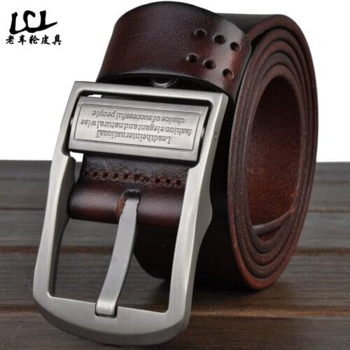 Men Belt Genuine Real Leather Strap Luxury Pin Buckle Fancy Vintage Jeans Belts Male Famous Brand Top Quality Cowboy Waistband