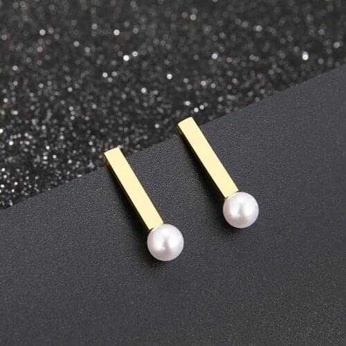 DOTIFI 316L Stainless Steel Earring Exquisite Pearl Geometric Simplicity Stick Earrings Engagement Wedding For Women Jewelry