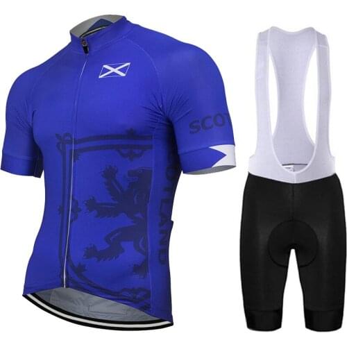 Scotland New Blue 2020 Summer Cycling Jersey Set Men Customized Bike Road Mountain Race Tops Cycling Set Breathable Gel Pad