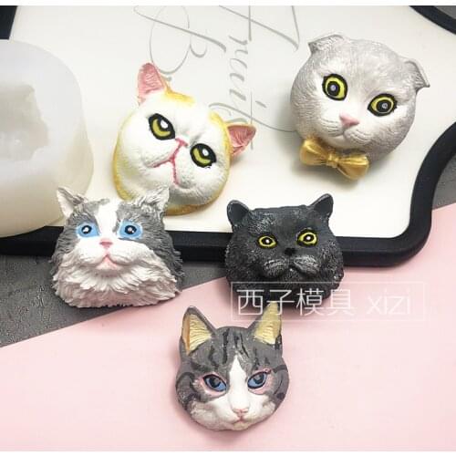 Cute Pet Cat Silicone Mold Ear Folding Cat Short-Haired Cat Pet Head Chocolate Mousse Mold Hand-Expanded Incense Plaster