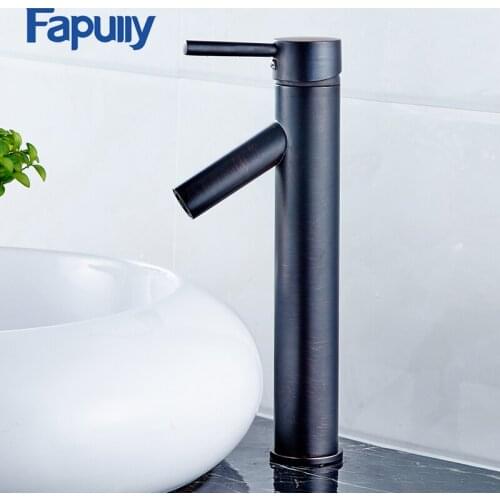 Fapully Basin Faucet Deck Mounted Cold and Hot Oil Rubbed Bronze Water Taps Mixer Single Handle Black Bathroom Sink Faucet