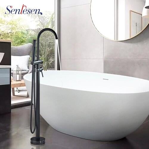 Senlesen Black Floor Free Standing Bathtub Faucet Single Handle Dual Control Cold Hot Water Mixer Tap Para Bathtub Shower & Bath