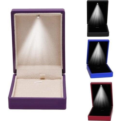 LED Lighted Necklace Box Rubber + Plush Pendant Case for Jewelry Display Wedding Valentines Day Gift (Red)