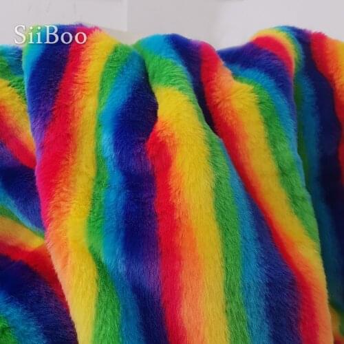 Luxury fluffy rainbow color faux rabbit fur fabric 1.2cm long fur tissu tecidos steffons for winter coat DIY accessories SP4579
