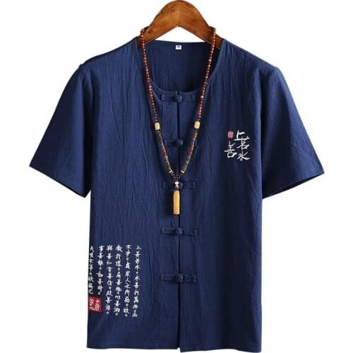 Traditional Chinese Clothing For Men Tang Suit Cotton Linen Tee Shirt Male Oriental Blouse Kung Fu National Chinese Top KK3426