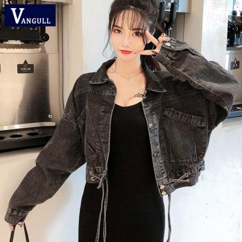 Vangull Solid Short Denim Jackets Women Loose Single Breasted Pockets Korean Style Jean Coat Chic Retro Harajuku Streetwear