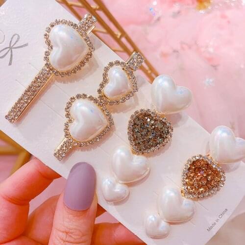 Springtime New Pearl Hair Clip Cute Heart Shaped Womens Hair Accessories Set European And American Fashion Rhinestone Hairpin