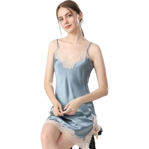 Spring and autumn 100% silk mulberry silk sexy sling two-piece nightgown nightdress home service