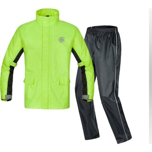 Senior Mens Reflective Motorcycle Raincoat Waterproof Jacket Pants Polyester Fiber Material, Lightweight Waterproof Adult