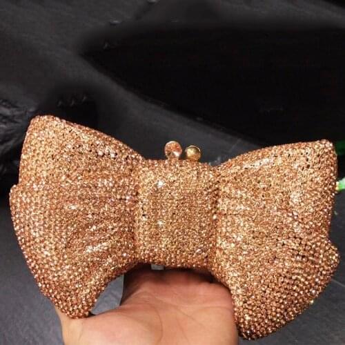XIYUAN Champagne Color Bow-Shaped Diamond Evening Clutch Bag Fashion Wedding Purse Elegant Women’s Shoulder Messenger Clutches