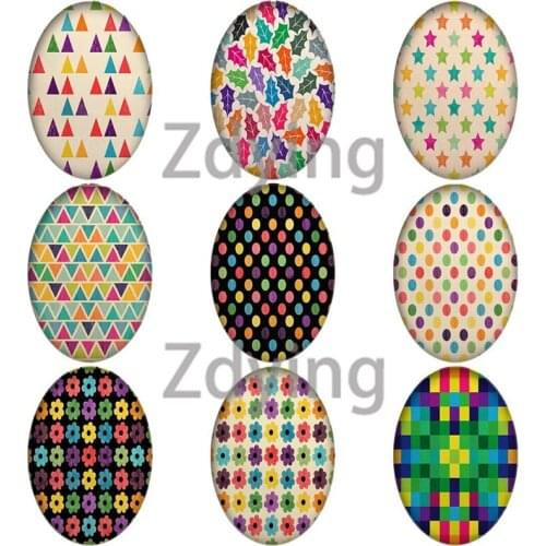 Zdying Colorful Flowers Leaves Stars Geometric Pattern Oval Shape Glass Picture Cabochons Beads Demo Flat Back Making Findings