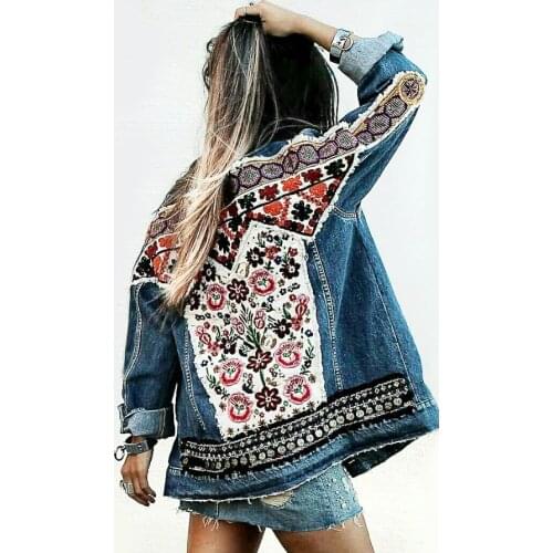 AYUALIN autumn long sleeve Denim jacket women vintage floral appliques Embroidery boho jacket Outerwear coat female jackets 2020