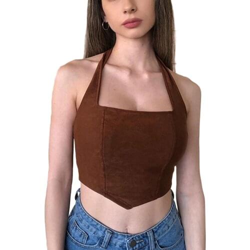 Women Solid Halter Crop Top 2021 Fashion Sleeveless Backless Slim Fit Tank Top Club Holiday Casual Camisole Tops Streetwear