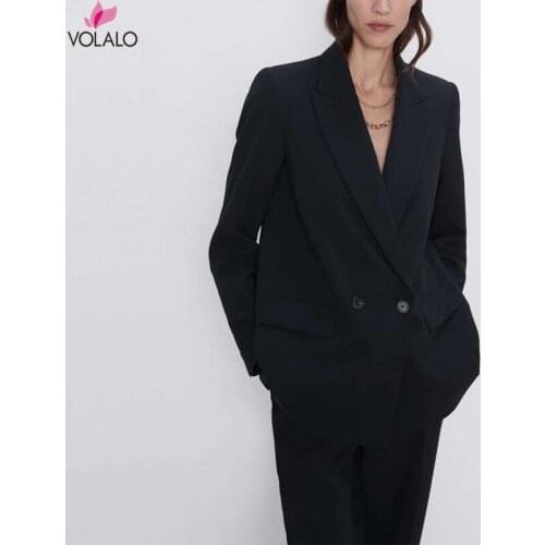 Autumn And Winter Womens Blazer Jacket Casual Solid Color Double-breasted Pocket Decorative Coat