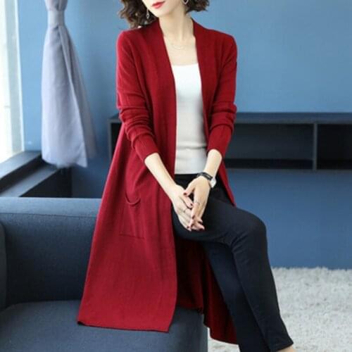Autumn Winter Ladies 2021 Knitted Sweater Cardigan Fashion Women Loose Long Coat Temperament Solid Color Outer Shawl Commut0e