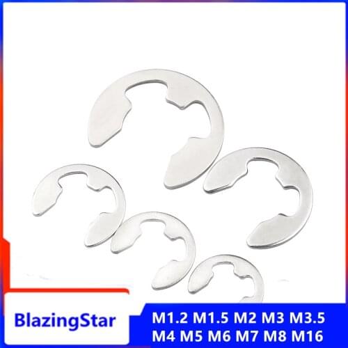 10/50/100 M1.2 M1.5 M2 M3 M3.5 M4 M5 M6 M7 M8 to M16 304 Stainless Steel E Clip Circlip Retaining Ring Washer for Shaft Fastener