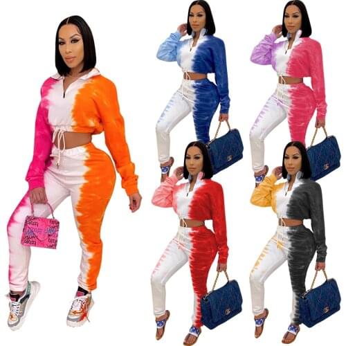 11TS1082 Autumn Winter Women Casual Fashion Print Navel Sports Two Piece Set Top and Pants Tracksuit Sweatsuit Outfits Hot 2020