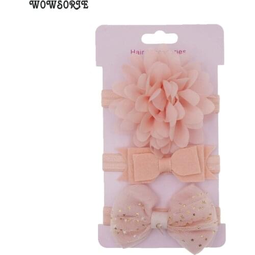 2019 Korean baby Headband set elastic Chiffon flower headwear Cards hair bow band headwear baby girls hair accessories 3pcs/lot