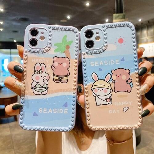 3D Heart Frame Cute Cartoon bear Phone Case For iphone 12 11 Pro Mini X XS MAX XR 8 7 6 6S PLUS SE 2020 Square Soft Cover Fundas