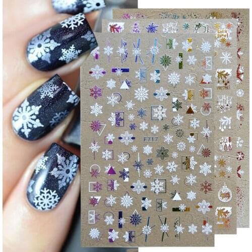 3D Nail Stickers Winter Snowflake Elk White Color Golden Christmas Tree Nail Art Adhesive Stickers Nail Art Decal Design Nails