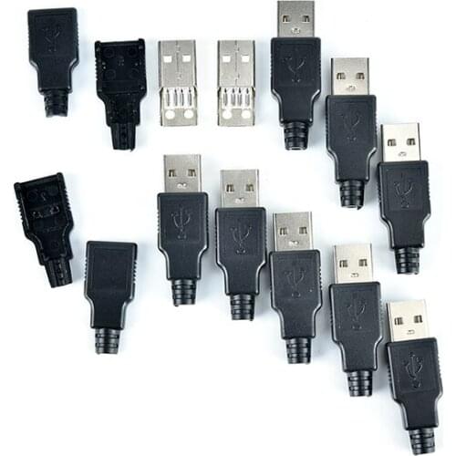 DIY 4 Pin Plug Socket Connector With Black Plastic Cover USB Type A Male Adapter Connect USB 2.0 PCB SDA Data Cable Line