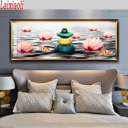 5D round Diamond Painting lotus stones fish koi landscape Full square Rhinestone of Picture Diamond mosaic Valentines Day gift