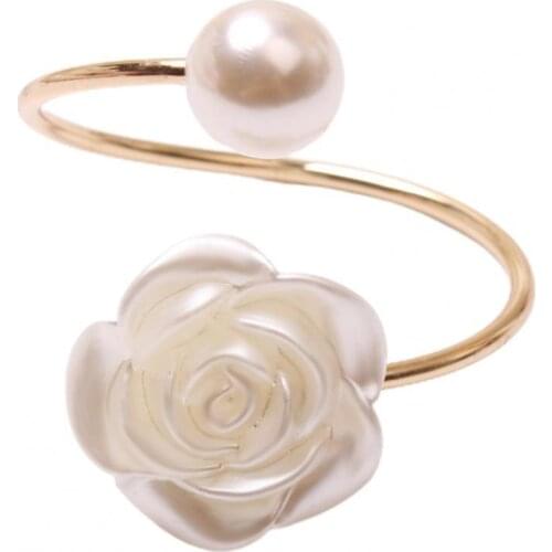 6Pcs/Set Creative Round Napkin Holder Exquisite Wide Application Metal Fake Pearl Rose Flower Napkin Rings for Wedding Decor