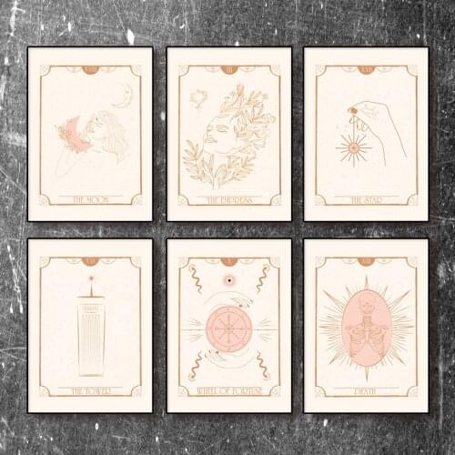 Abstract Sun Moon Girl Eye Nordic Posters And Prints Mysterious Tarot Art Canvas Painting Wall Pictures For Living Room Decor