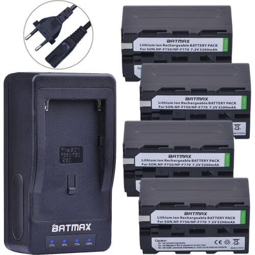 Batmax 4Packs NP-F750 F770 Batteries + LED Ultra Fast Charger for for Sony NP F970, F750, F770, F960, F550, F530, F330, F570