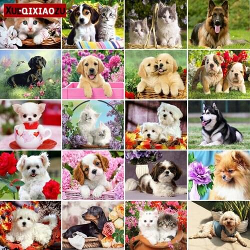 Full Square/Round Diamond Painting Cat and Dog Animal DIY Embroidery Cross Stitch Kit Mosaic Handmade Gift Home Decoration New