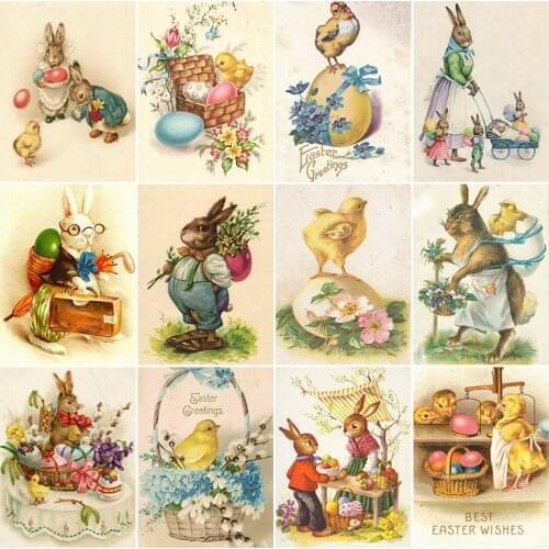 Diamond Embroidery Animal Rabbit Cross Stitch Diamond Mosaic Easter Picture Of Rhinestone Art Painting Beaded Wall Art