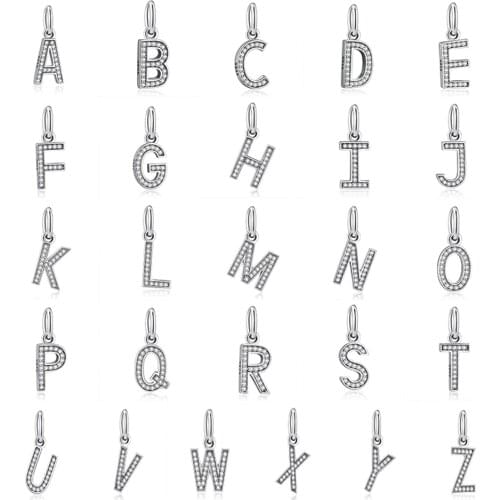 Authentic S925 Silver Letter Beads fit Pandora Bracelet Bangle Crystal A-Z Alphabet Pendant Dangle Charms DIY Jewelry