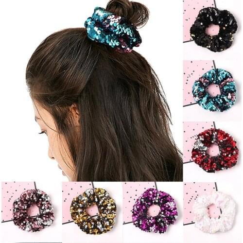 Sequin Hair Scrunchie Glitter Hair Ties Colorful Elastic Hair Bands Reversible Sequin Scrunchies For Girl Women Hair Accessories