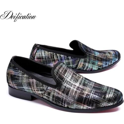 Plus Size 47 Printed Split Leather Men Loafers Italian Handmade Casual Mens Dress Shoes Classic Slip On Motorcycle Mens Flats