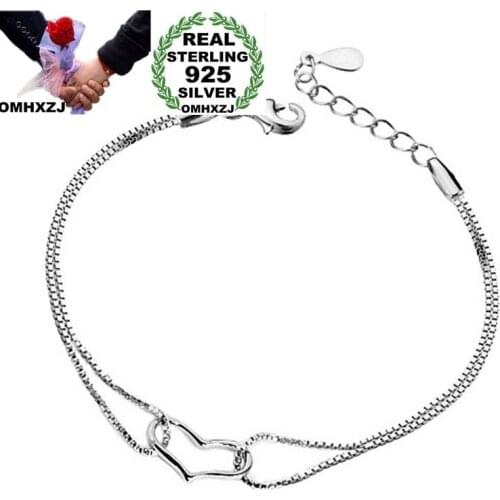 OMHXZJ Wholesale Personality Fashion OL Woman Girl Party Wedding Gift White Hollow Heart 925 Sterling Silver Bracelet BR38