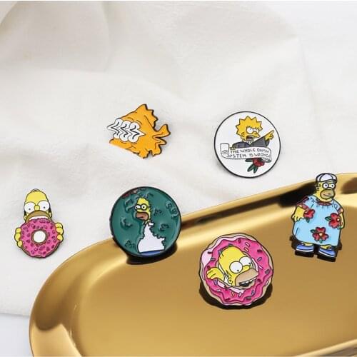 Cartoon Homer, Lisa Family Pins Funny Family Bart-Sunfish Lapel Pin Badge TV Cartoon enamel Brooches Jewelry childhood memory