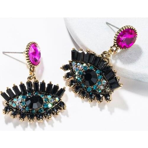 Color Rhinestone Big Eye Drop Earrings 2019 New Europe Fashion Vintage Statement Dangle Earring For Women Girl Party Jewelry