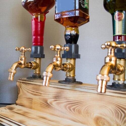 Wooden Base Wine Dispenser Single/Double/Three Faucet Whiskey Decanter Liquor Alcohol Whiskey Wood Dispenser Faucet