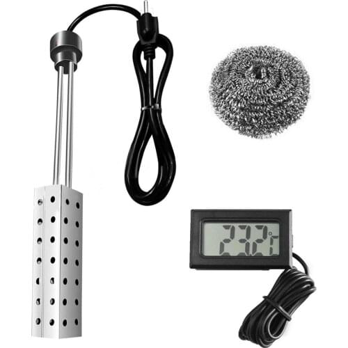 1500W Bucket Water Heater Electric Immersion Heater With Thermostat For Pool Bathtub Square Sheath Stainless Steel Heating Rod