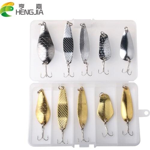 Hengjia 10pcs Gold/Silver Color Fishing Lures Spoon Bait Metal Lure Kit Iscas Artificias Hard Bait Fresh Water Bass Pike Bait