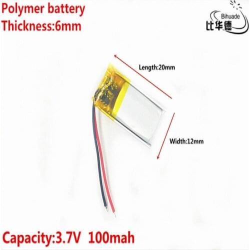 Good Qulity 3.7V,100mAH,601220 Polymer lithium ion / Li-ion battery for TOY,POWER BANK,GPS,mp3,mp4